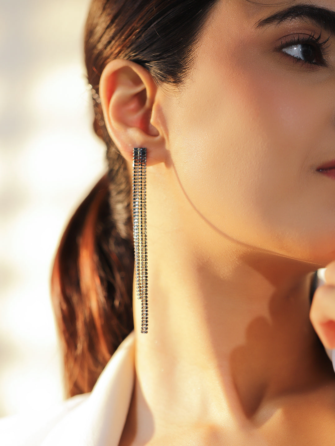 Black Crystal Baguette Earrings