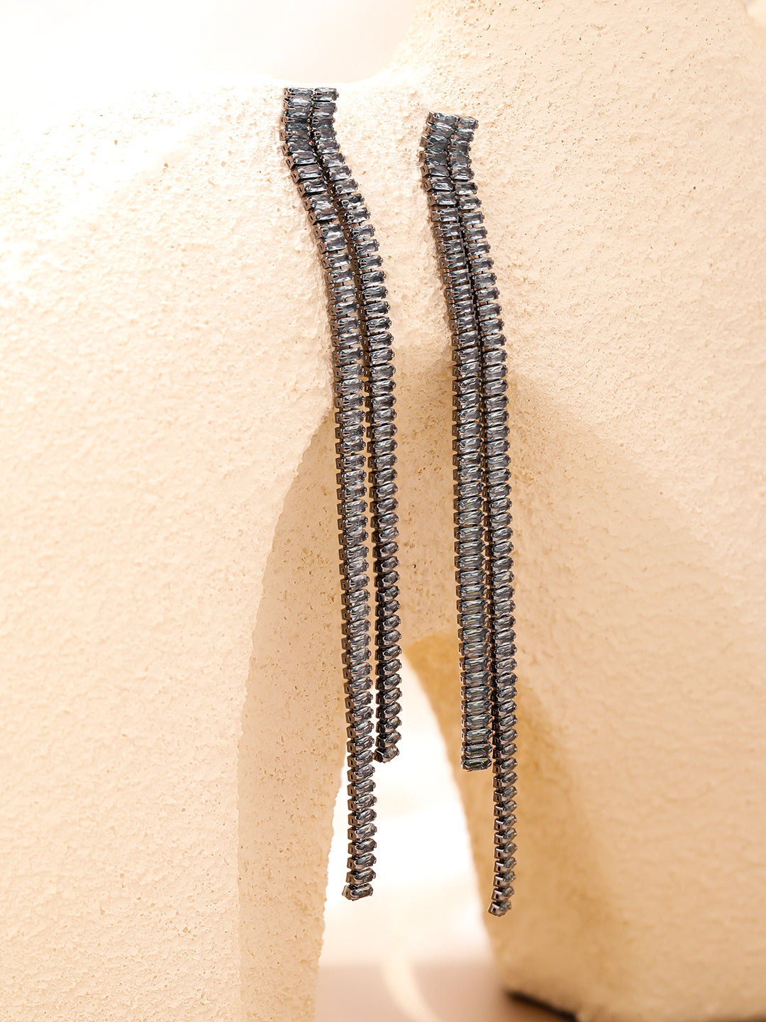 Black Crystal Baguette Earrings