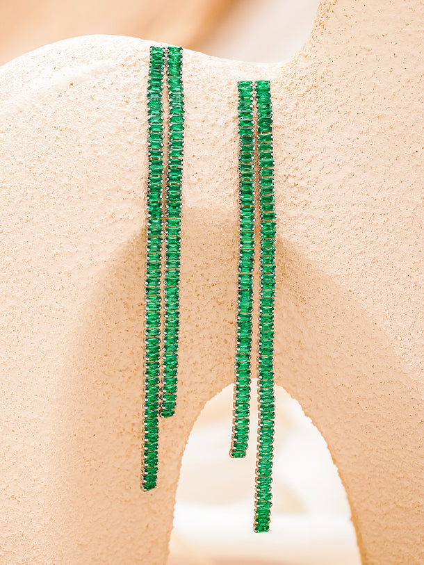 Green Crystal Baguette Earrings