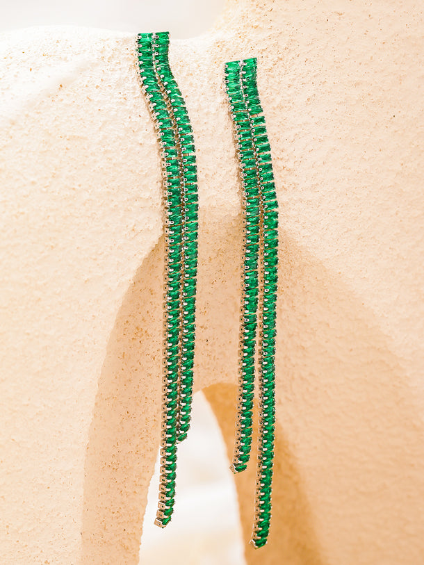 Green Crystal Baguette Earrings