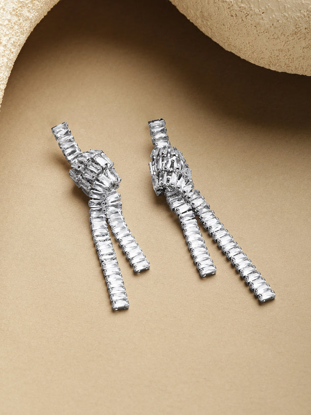 Crystal Studded Twisted White Dangler Earrings