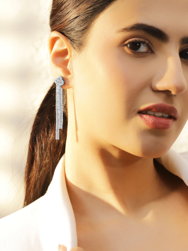 Silver Crystal Long Dangler Earrings