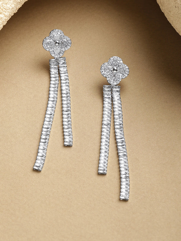Silver Crystal Long Dangler Earrings