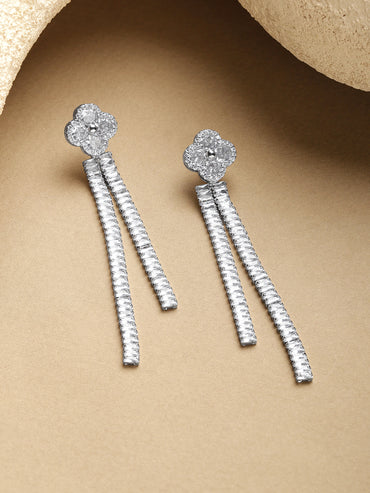 Silver Crystal Long Dangler Earrings
