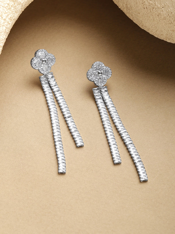 Silver Crystal Long Dangler Earrings