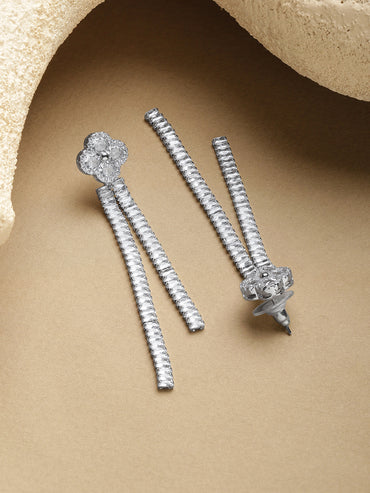 Silver Crystal Long Dangler Earrings