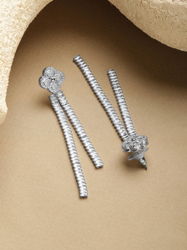 Silver Crystal Long Dangler Earrings