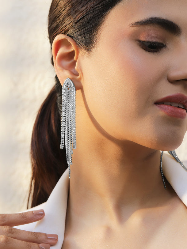 Crystal White Long Dangler Earrings