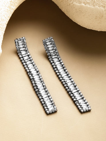 Rubans Voguish Rhodium-Plated Brass Black-Silver Crystal Cubic Zirconia Statement Earrings