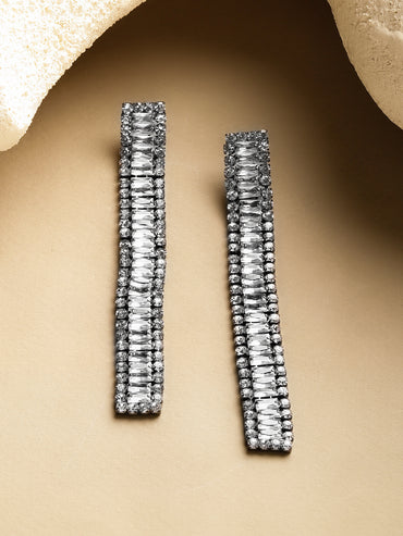 Rubans Voguish Rhodium-Plated Brass Black-Silver Crystal Cubic Zirconia Statement Earrings