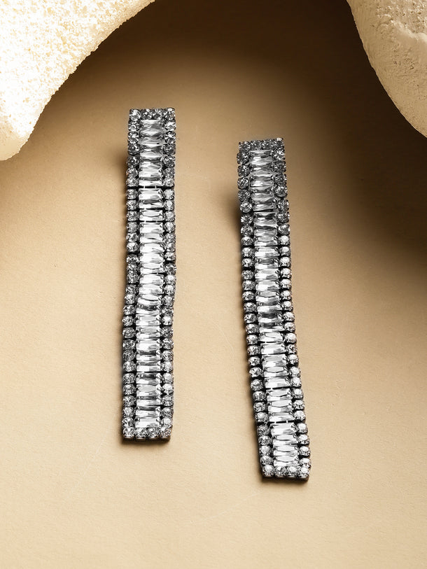 Crystal Studded Rhodium Dangler Earrings