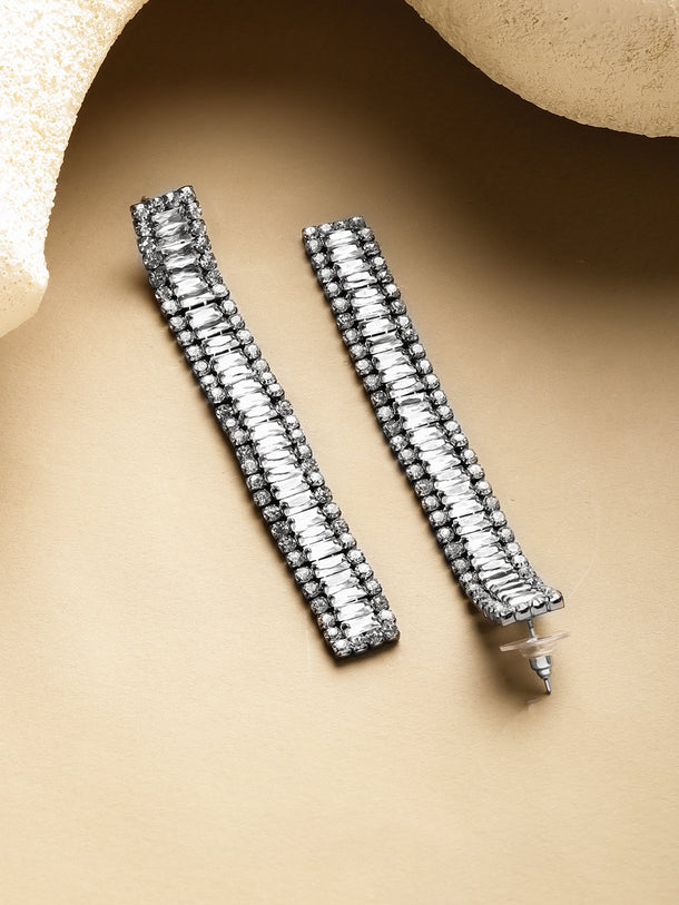 Crystal Studded Rhodium Dangler Earrings