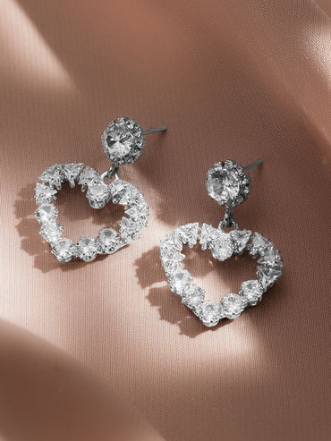 Rubans Voguish Rhodium Plated Crystal AD Embellished Heart-Shaped Drop Earrings