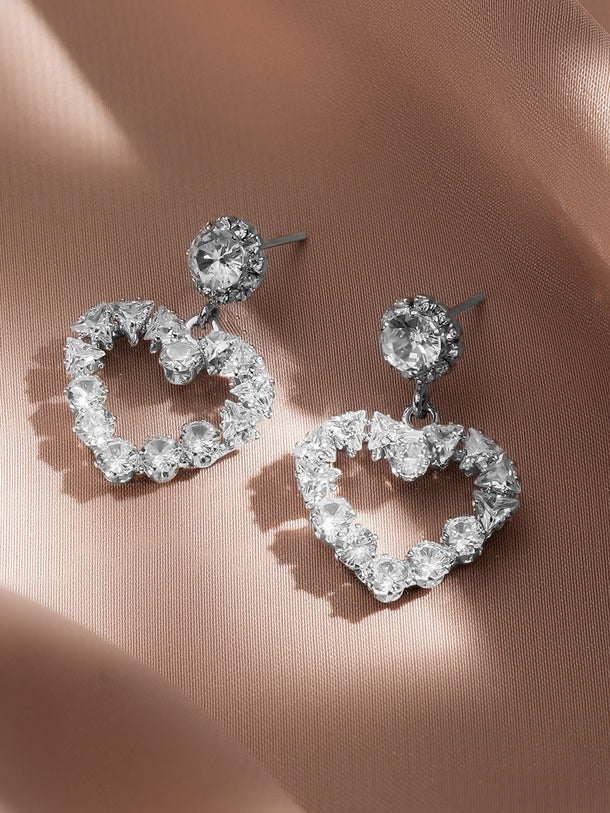 Rubans Voguish Rhodium Plated Crystal AD Embellished Heart-Shaped Drop Earrings