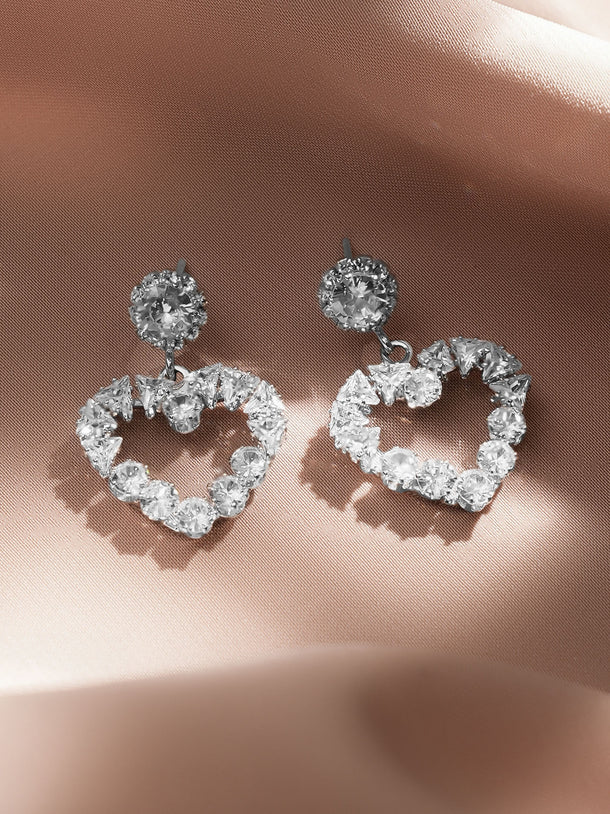 Rubans Voguish Rhodium Plated Crystal AD Embellished Heart-Shaped Drop Earrings