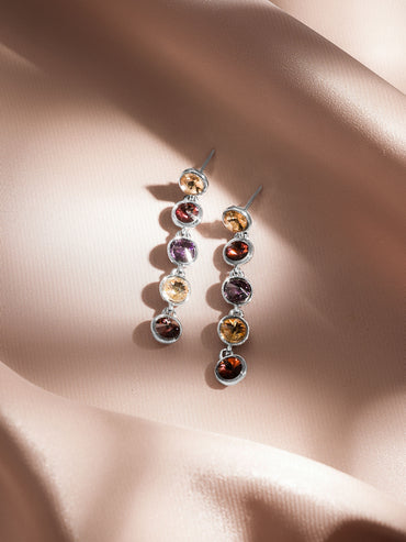 Rubans Voguish Rhodium-Plated Multicolour Crystal Rhinestone Statement Drop Earrings