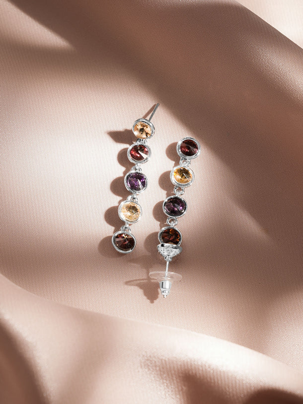 Rubans Voguish Rhodium-Plated Multicolour Crystal Rhinestone Statement Drop Earrings