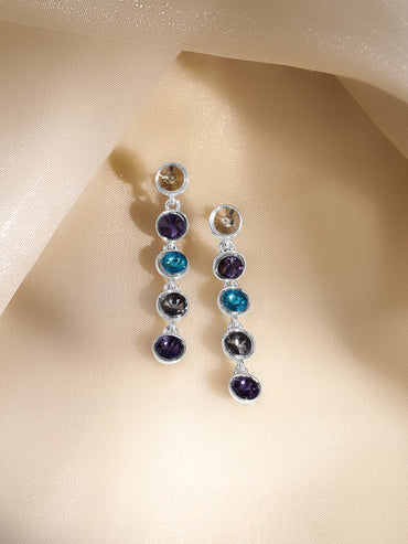 Rubans Voguish Rhodium-Plated Multicolour Crystal Stone Drop Dangler Earrings