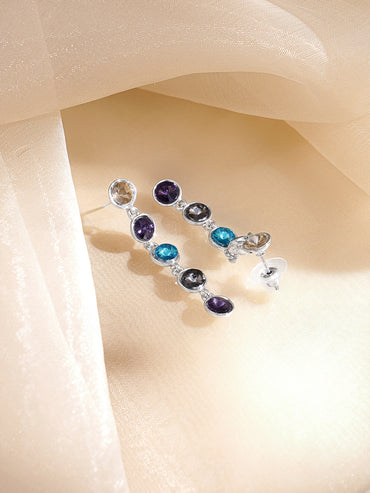 Rubans Voguish Rhodium-Plated Multicolour Crystal Stone Drop Dangler Earrings