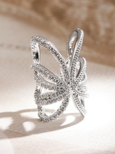 Butterfly Motif Silver Toned Ear Cuffs