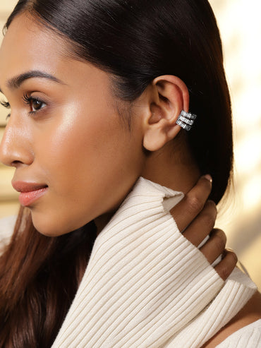 Elegant Triple-Band American Diamond Zirconia Ear Cuff
