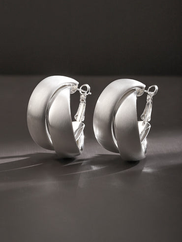 Silver Textured Twist Hoop Earrings