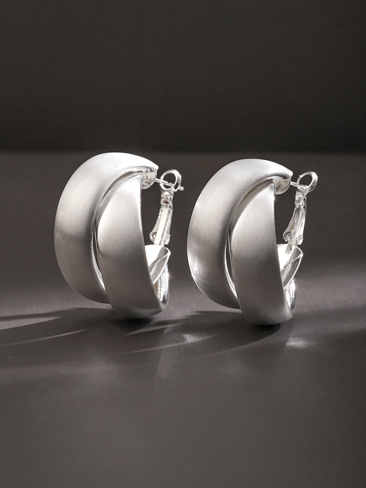 Rubans Voguish Rhodium-Plated Twisted Hoop Earrings with Matte & Polished Finish