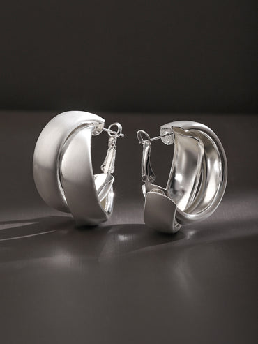 Silver Textured Twist Hoop Earrings