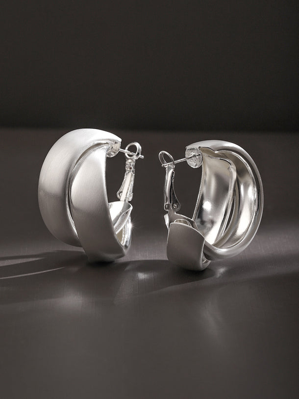Silver Textured Twist Hoop Earrings