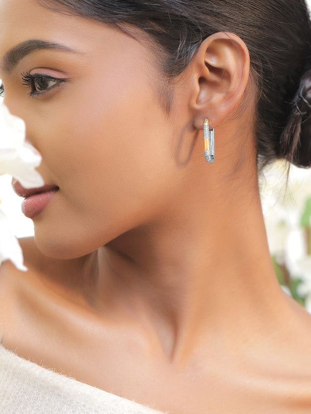 Two Tone Oval Pave Hoop Earrings