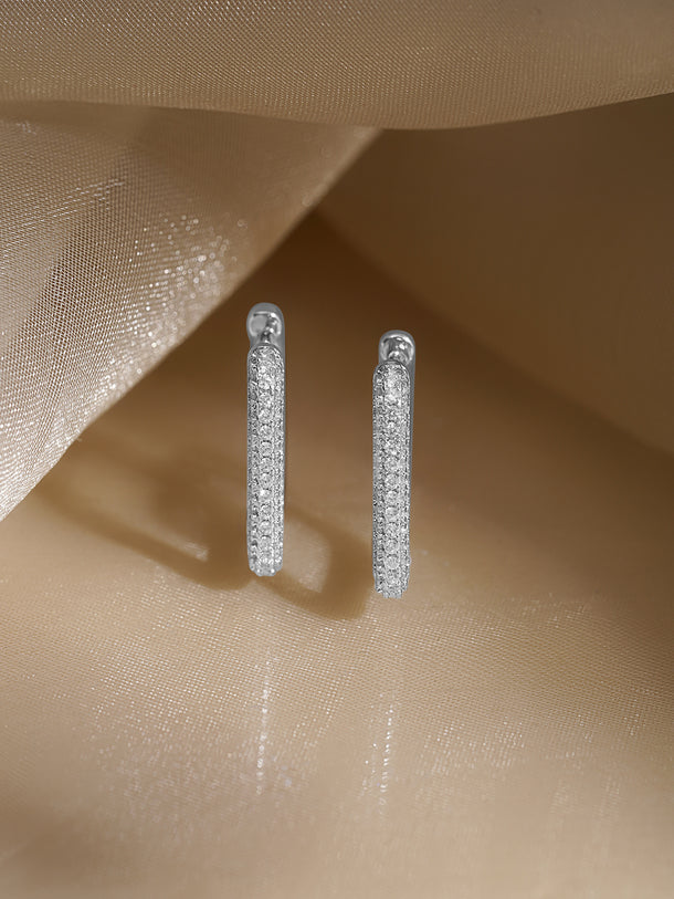 Rubans Voguish Rhodium Plated Crystal AD Rectangular Minimal Hoop Earrings