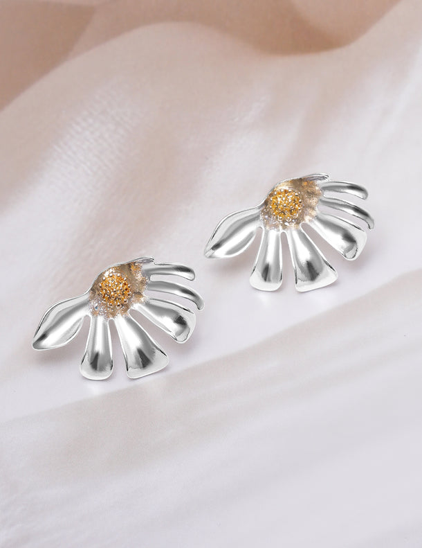 Silver Toned Shell Motif Stud Earrings