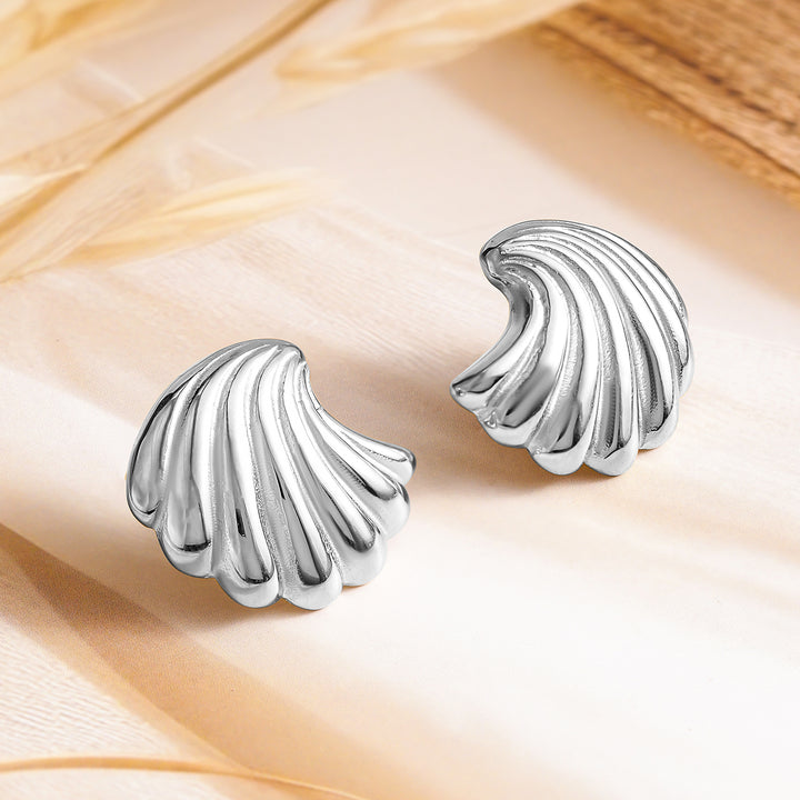 Rubans Voguish Silver Plated Stainless Steel Tarnish-Free Waterproof Shell Design Stud Earrings