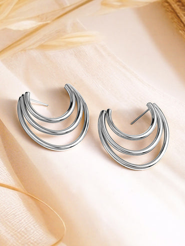 Triple Layered Silver Open-Hoop Earrings