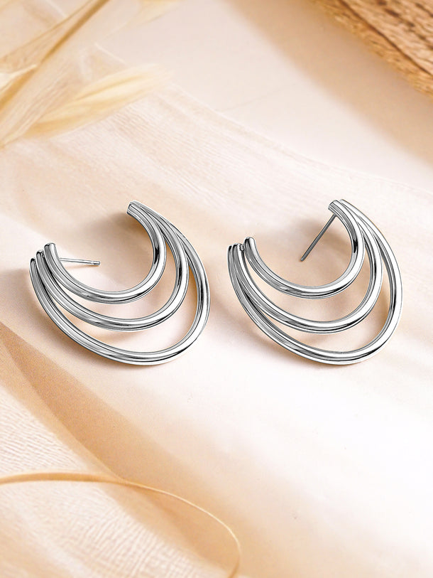 Triple Layered Silver Open-Hoop Earrings