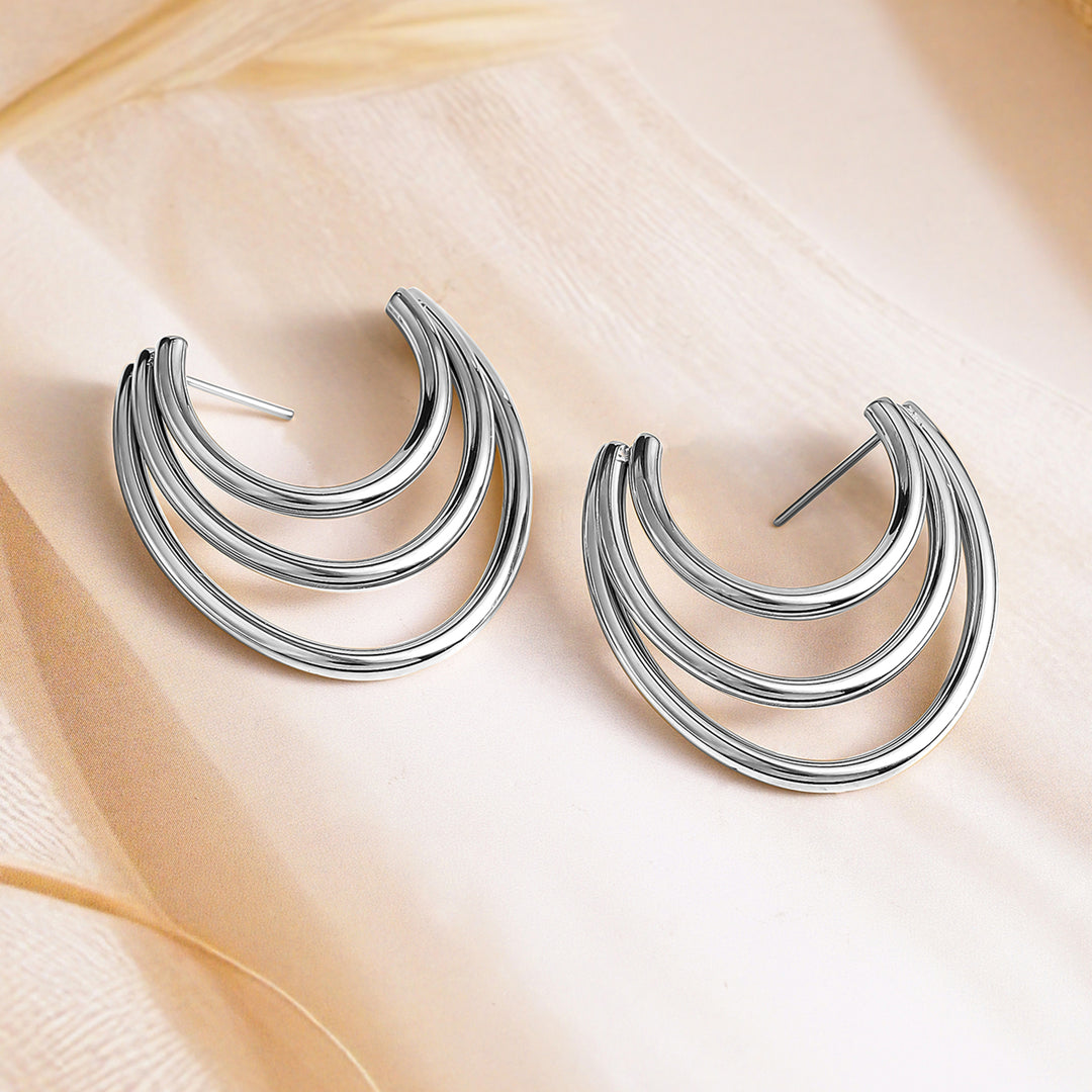 Rubans Voguish Silver Plated Stainless Steel Tarnish-Free Waterproof Statement Hoop Earrings