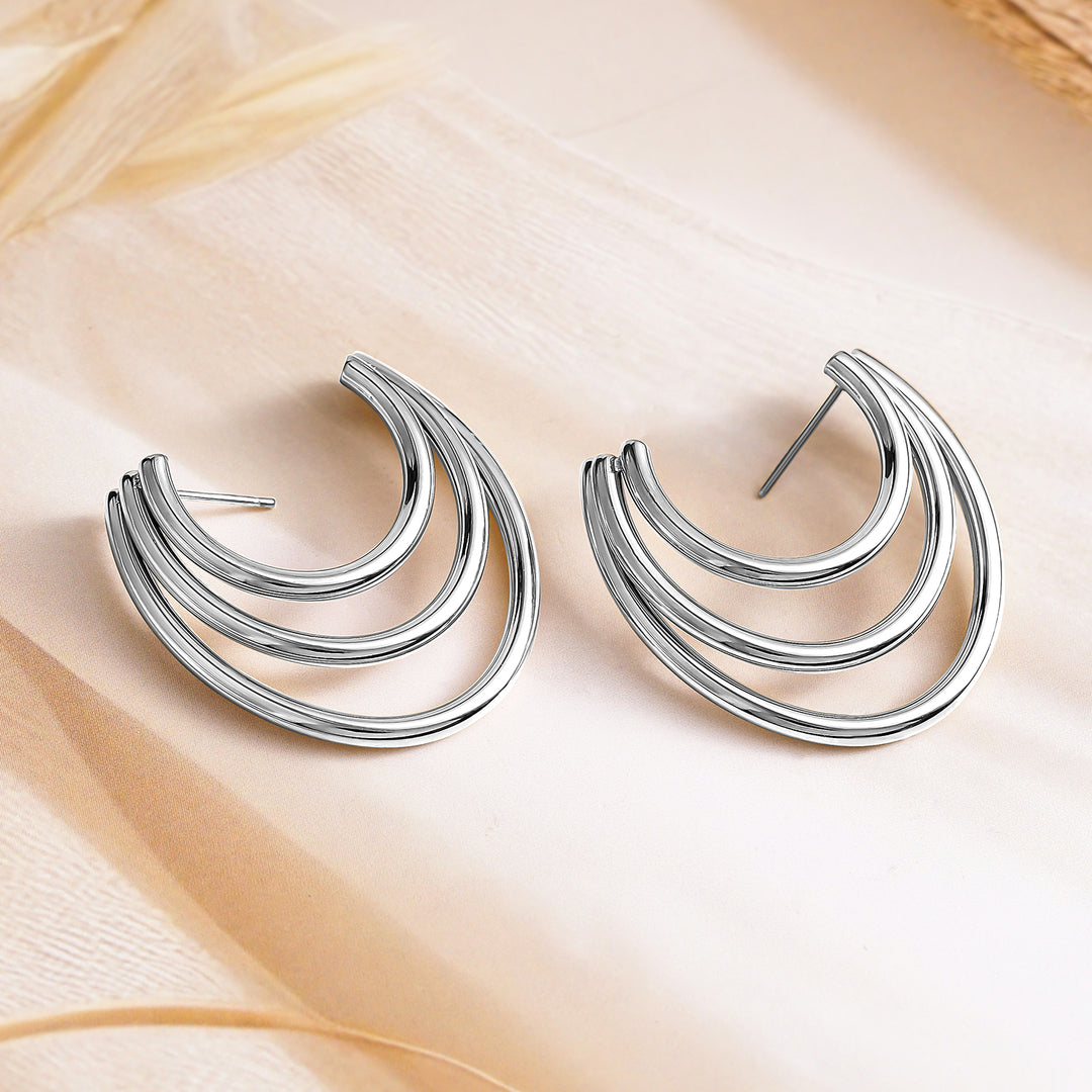 Rubans Voguish Silver Plated Stainless Steel Tarnish-Free Waterproof Statement Hoop Earrings