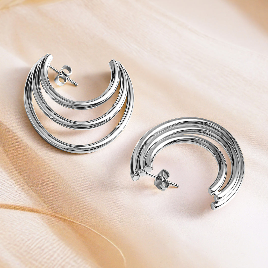 Rubans Voguish Silver Plated Stainless Steel Tarnish-Free Waterproof Statement Hoop Earrings