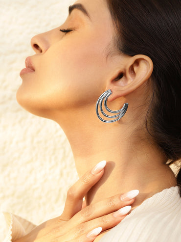 Triple Layered Silver Open-Hoop Earrings