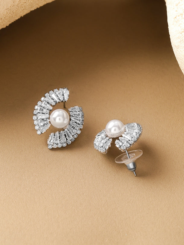 Crystal Embellished Pearl Stud Earrings