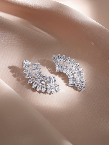 Rubans Voguish Rhodium Plated Crystal Cubic Zirconia Crescent Stud Earrings