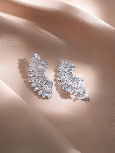 Rubans Voguish Rhodium Plated Crystal Cubic Zirconia Crescent Stud Earrings