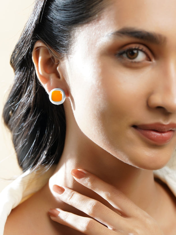 Minimal Yellow Enamel Stud Earrings