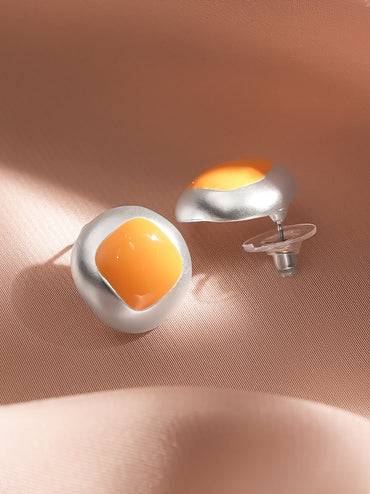 Minimal Yellow Enamel Stud Earrings
