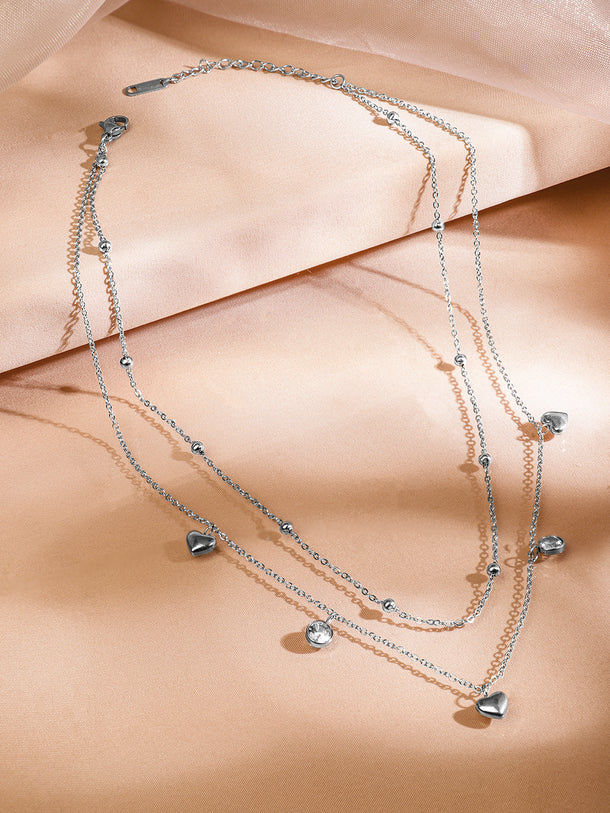 Heart Motif White Layered Necklace