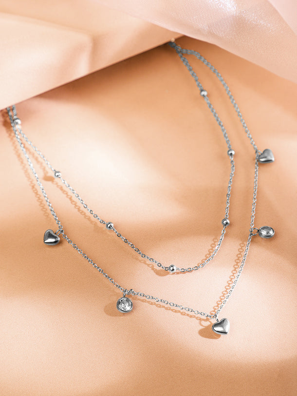 Heart Motif White Layered Necklace