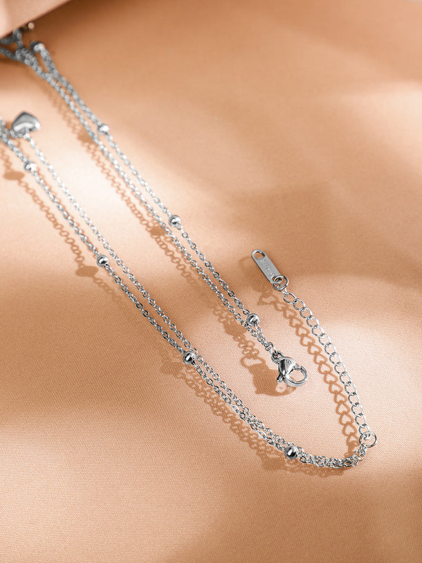 Heart Motif White Layered Necklace