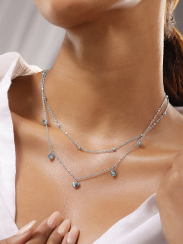 Heart Motif White Layered Necklace