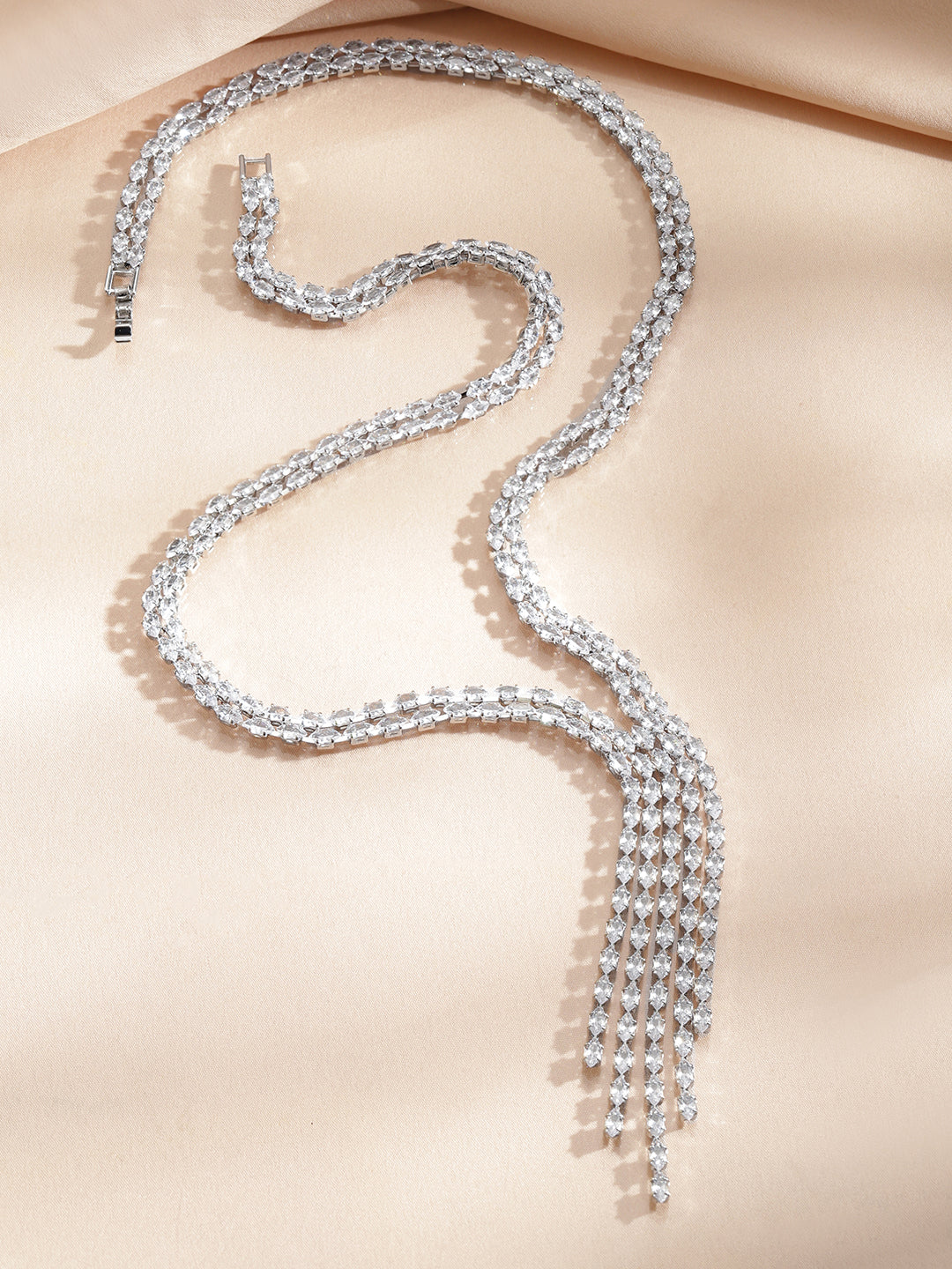 Rubans Voguish Rhodium-Plated Brass Crystal AD Studded Leaf Drop Necklace Set