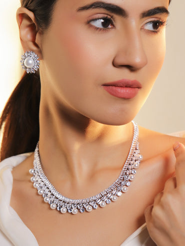 Crystal Studded pearl Necklace Set